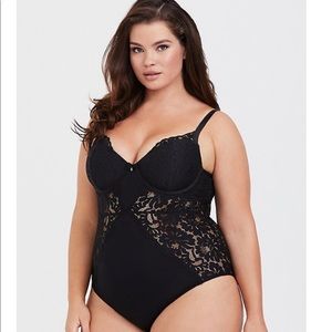 Torrid-Tara Lynn Black Microfiber & Lace bodysuit